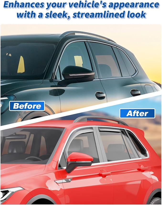in-Channel Window Rain Guards Fit for Volkswagen VW Tiguan 2018-2024 Rain Guard Extra Durable Side Window Deflectors Window Visor Vent Visors Vent Shades Exterior Car Accessories