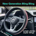 D Shaped Bling Comfy Steering Wheel Cover with Jumbo Crystal Rhinestones, Anti-Slip Diamond Leather, Flat Bottom 14.5-15 Inch (Red)