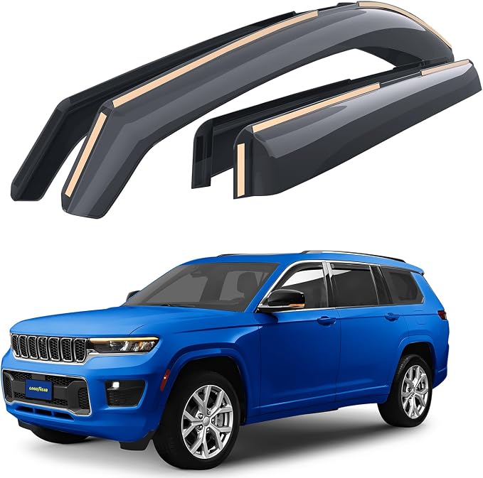 Goodyear Shatterproof in-Channel Window Deflectors for Jeep Grand Cherokee L 2021-2026, Rain Guards, Window Visors for Cars, Vent Deflector, Car Accessories, 4 pcs - GY008185