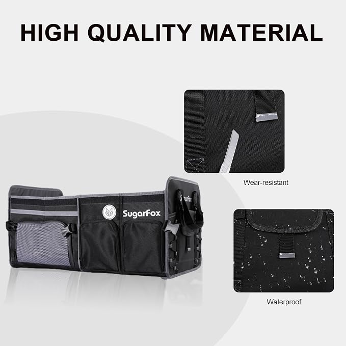 Bold Color Block Trunk Organizer, Foldable with 26L Ice Pack,95L Dedicated Shoe Space, Stylish for SUV/Car (Black, Midsize)