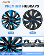 Hubcaps,15 inch hubcaps Set of 4, Wheel Rim Cover ABS Material, Snap On Car Truck SUV Replacement, for Toyota Camry Nissan Mazda etc, Black & Blue