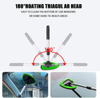 Windshield Cleaner Tool - Portable Car Interior Window Cleaning Kit with Extendable Handle, 4 Microfiber Towel Pads, Auto Glass Wiper for Windshield, Universal for RV, SUV, Truck (Green)
