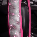Diamond Pink Leather Steering Wheel Cover, with Bling Crystal Rhinestones Universal Fit 14" 1/2-15" Crystal Glitter for Women Sparkle Girl Fit Suvs,Vans,Sedans,Cars,Trucks, Pink Diamond