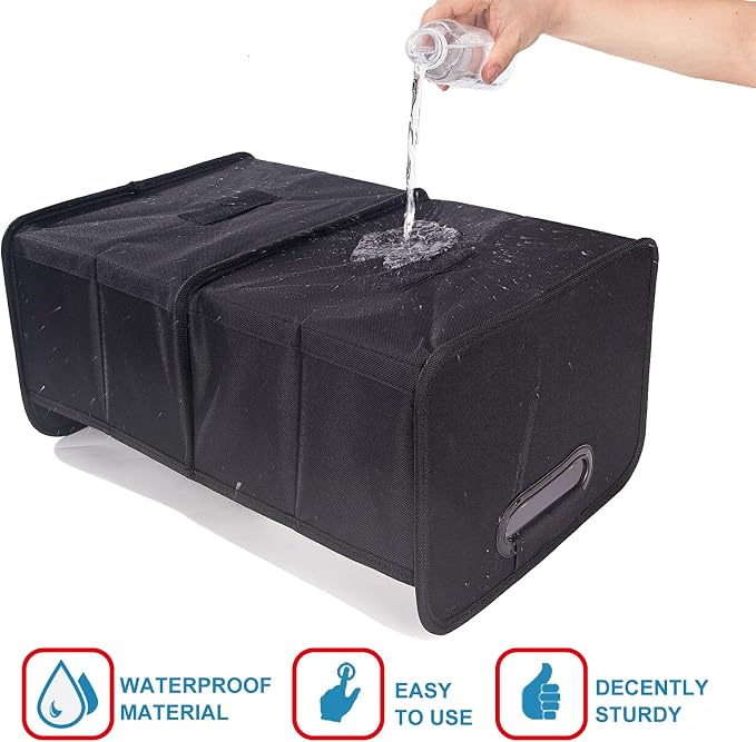 Trunk Organizer For Suv & Sedan,Car Organizers and Storage, Waterproof Collapsible & Adjustable Straps,35L Sturdy Car Organization for Car Accessories, Tools,Sundries,2 Compartment（Black）