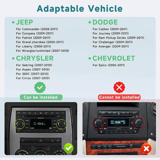 4G+64G 5G WiFi Android Car Radio Stereo for Jeep Wrangler 2007-2018 Dodge RAM Chrysler with Wireless Carplay Android Auto 1080P Cam USB/Type-C, 7" for Jeep Wrangler Radio for Dodge RAM Chrysler Radio