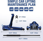 3 Ton Floor Jack Extra Long Reach Low Profile Hydraulic Jack with Dual Piston Quick Lift Pump, for Home Garage & Professional Auto Shop Vehicle Maintenance, 6,600 LBS Load Capacity, Blue