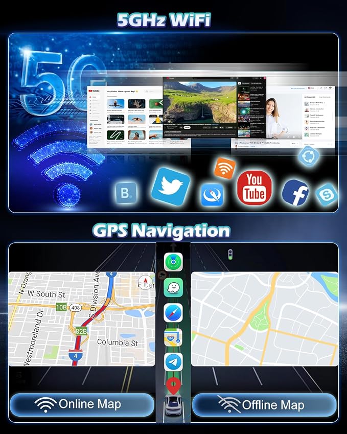 4+128G Android Car Stereo for Jeep Cherokee Sport 2014 2015 2016 2017 with Wireless Carplay/Android Auto - 10 Inch HD Touchscreen Radio with EQ/5GHz WiFi/GPS/SWC + AHD Rear View Camera