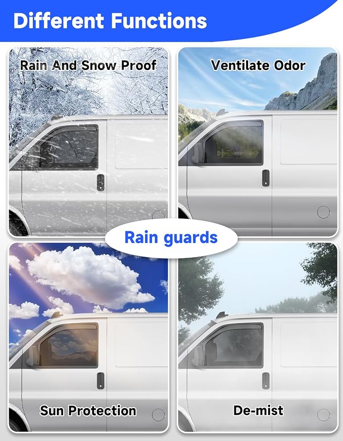 in-Channel Rain Guards Fit for 1996-2026 Chevy Express Van & GMC Savana 2500 3500, Window Rain Guards, Visors Vent Visors Window Deflector Vent Shades Car Accessories -2 pcs