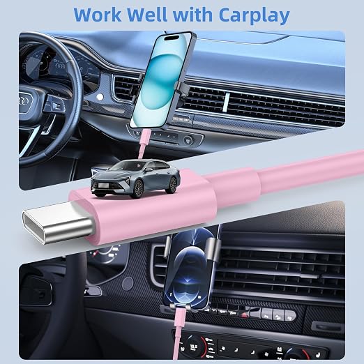2Pack 10FT USB to USB C Fast Charging Cable for iPhone 17 16 15 Charger Cord, for Apple for iPhone 17 16 15/Pro/Pro Max/Plus Long Type C Car Carplay Cord for iPad Pro 12.9/11 for Android(Pink)