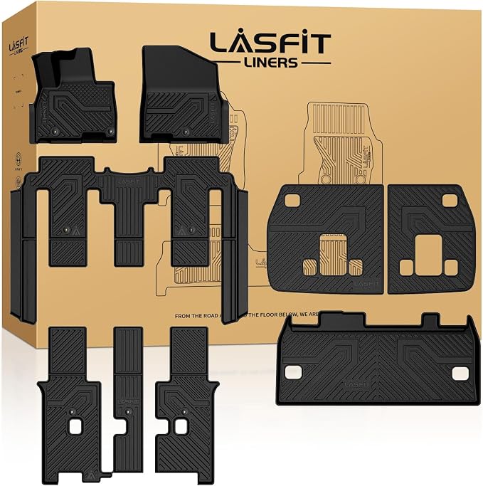 Floor Mats & Backrest Mats & Cargo Mat for Kia Carnival 2026 2025 2024 2023 2022 (Only Fit Gas & 8 Seats), All Weather TPE Custom Fit Floor Liners Full Set Car Mats Trunk Mat Accessories, Black