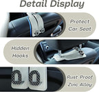 Car Headrest Hooks Universal Car Purse Hook Premium Leather and Alloy Twin Hook Car Seat Back Storage Hanger Hook for Purse Bags Cloth Drink Durable Holder Car Accessories (BH09-White-Black-4 Pcs)
