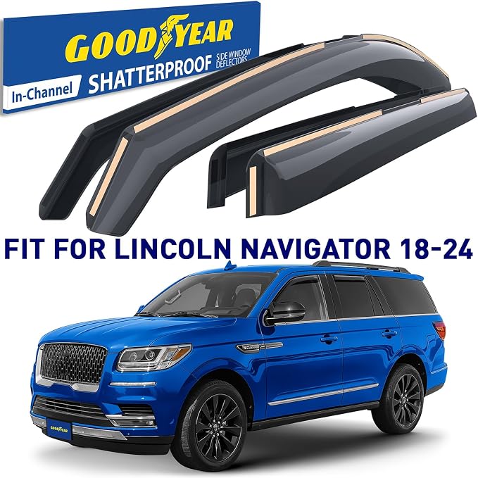 Goodyear Shatterproof in-Channel Window Deflectors for Lincoln Navigator 2018-2024, Rain Guards, Window Visors for Cars, Vent Deflector, Car Accessories, 4 pcs - GY008436