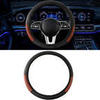 Car Steering Wheel Cover, 15 inch Carbon Fiber Microfiber Anti-Slip Breathable PU Leather Elastic Steering Wheel Protector, Car Interior Accessories for Most Cars (AD-Brown)