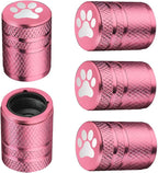 Tire Valve Stem Caps - (5 Pack) Metal Air Caps with Plastic Liner, Corrosion Resistant, Leak-Proof, Dog Cat Paw Universal Stem Covers for Cars Trucks Motorcycles and Bikes - Pink