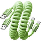 Coiled USB C Cable, 2 Pack for Android Auto & CarPlay Cable, Short USB A to USB C Cable Compatible with iPhone 17/16/15, Samsung Galaxy S25/S24/S23 A15/A14, Google Pixel 9/8, Green 4FT