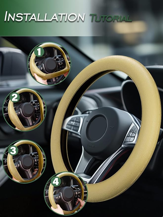 Car Steering Wheel Cover, Non-Slip Silicone Material, Multiple Color Choices, Universal Auto Parts Steering Wheel Cover, Suitable for Most Cars (Champagne)