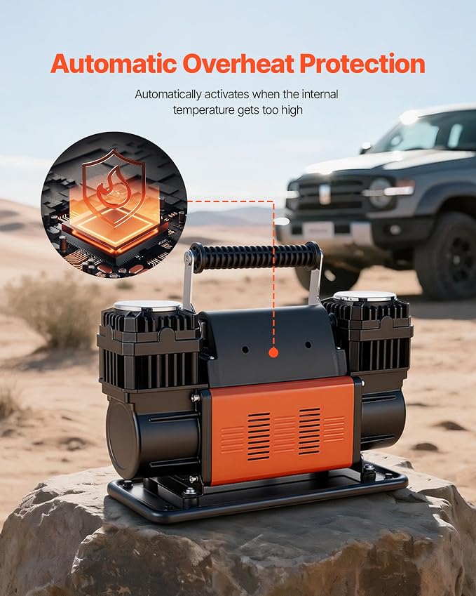 Dual-Cylinder Heavy Duty Air Compressor, 10.6CFM Portable Tire Inflator, 12V 150PSI Offroad Air Pump with Digital Pressure Gauge & Adapters for Truck Car SUV 4 x 4 Vehicle RV