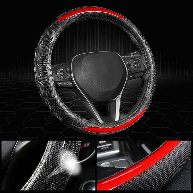 Steering Wheel Cover for Toyota, Auto Car Steering Wheel Cover for Toyota Highlander Rav4 Corolla Camry,Standard Size - Red