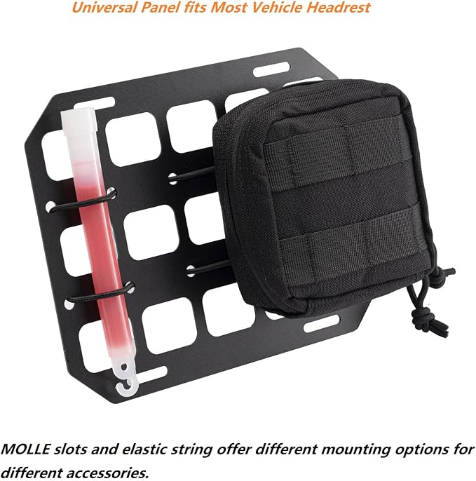 Vehicle Rigid MOLLE Panel Car Seat Headrest Organizer EDC Pouch Tool Holster Bag Holder Auto Interior Accessories Tactical Gear Rack Truck Equipment Mount Plate Modular Storage Shelf