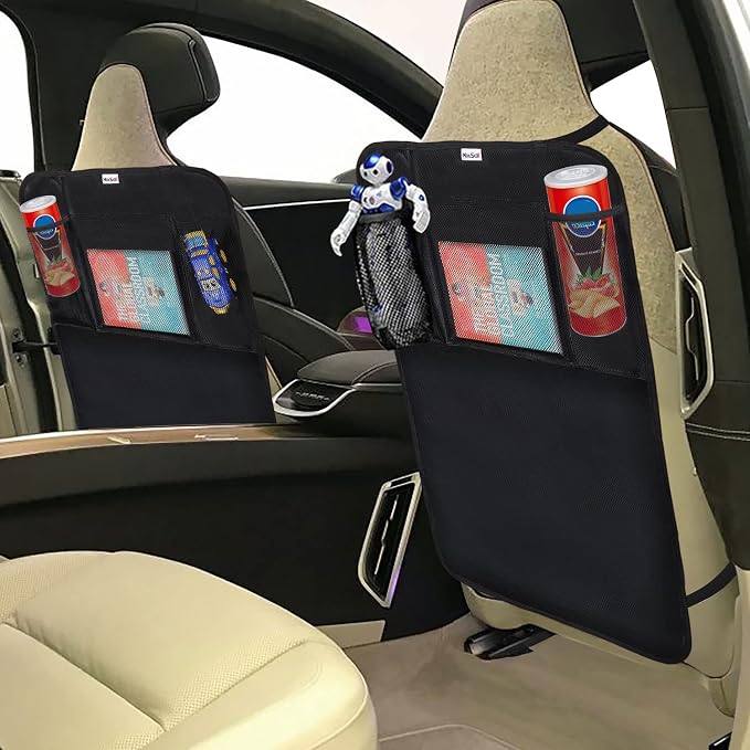 Kick Mats Back Seat Protector, Waterproof Oxford Seat Back Protector, Car Seat Back Protector for Kids, Back of Seat Protector for Kids Feet Car Seat (Black B -2pc)
