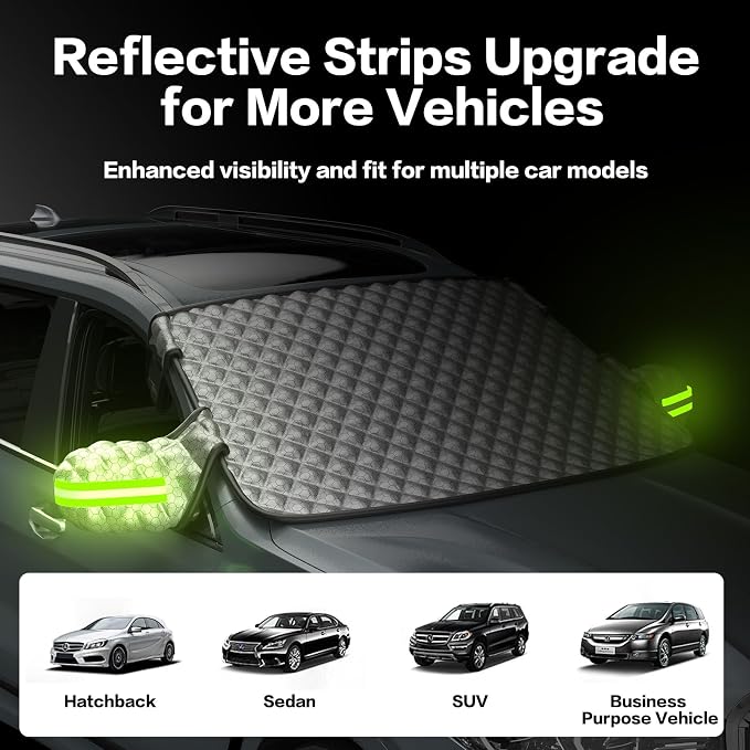 Windshield Snow Cover for Winter - Custom Fit Graphene Car Windshield Cover Outside for Ice, Snow & Hail Protection | Frost Guard with Storage Bag for SUV and Sedan (Medium+)