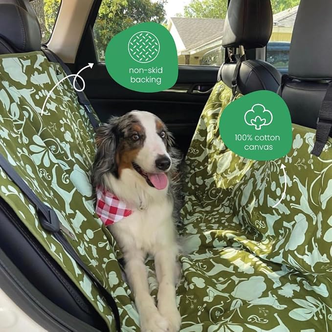 3-in-1 Back Seat Cover for Dogs, 100% Cotton Canvas Back Seat Hammock with Headrest Straps, Belt Slots, & Anchors, Non-Skid Cargo Area Cover, Machine Washable, No Harmful Chemicals, 56"x56"