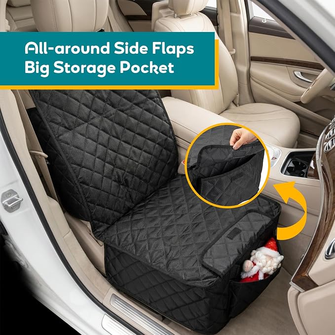 Dog Car Seat Covers Waterproof Front Pet Seat Cover, Full Protection Seat Cover with Side Flaps for SUV Truck Car, Nonslip Scratchproof Universal Fit, Black