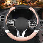 14 inch Cute Steering Wheel Cover for Women Men Faux Leather and Carbon Fiber,Black and Pink