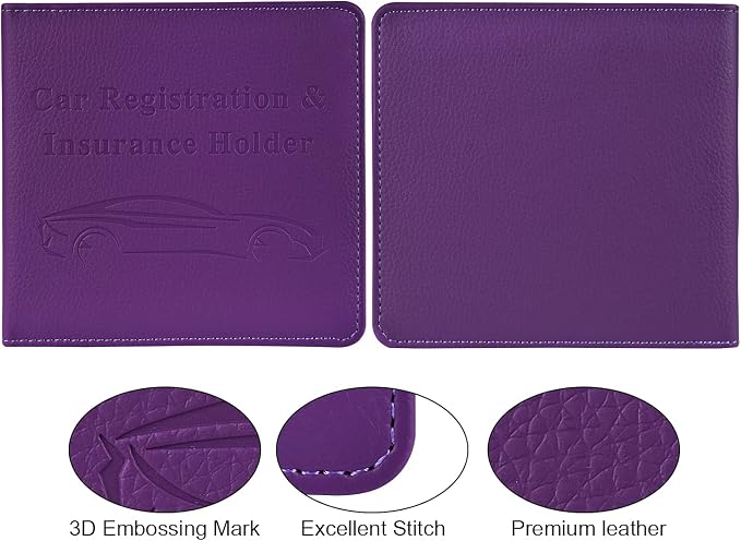 Car Registration and Insurance Holder, Vehicle Glove Box Car Organizer Men Women Wallet Accessories Case for Cards, Essential Document, Driver License, Purple