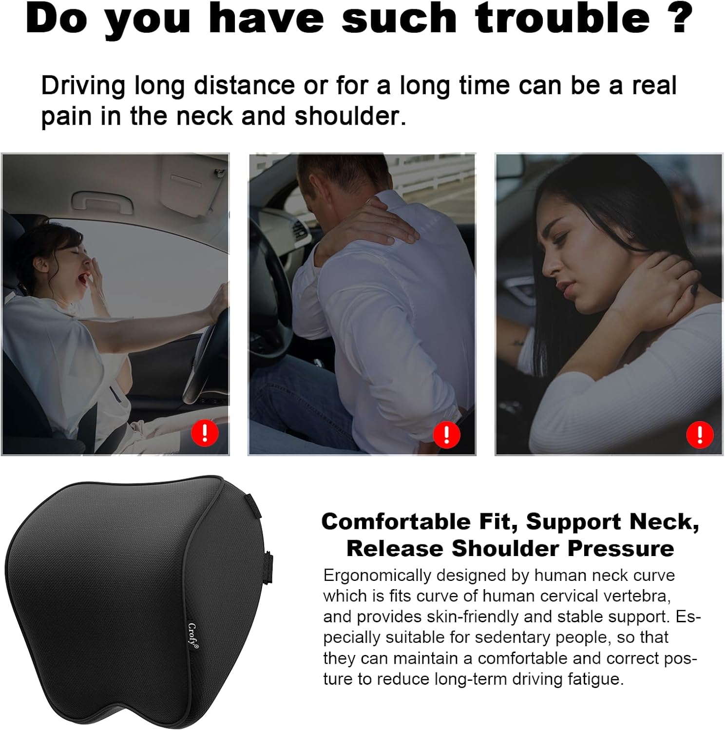 Car Neck Pillow (2-Pack) — Memory Foam Headrest Cushions