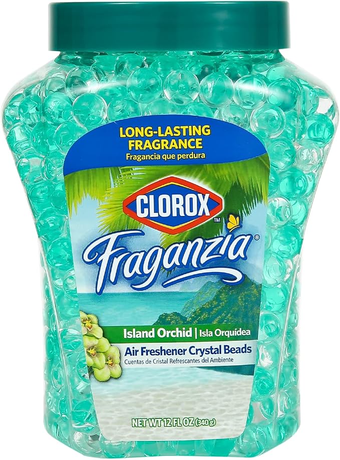 Fraganzia Crystal Beads Air Freshener | Long-Lasting Air Freshener Beads | Gel Beads Air Freshener in Island Orchard Scent for Home, Bathroom, or Car, 12 Oz - 6 Pack