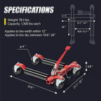 Car Wheel Dolly Jack Set of 2, Mechanical 3000-lbs Car Skates, 12'' Wheel Vehicle Positioning Jack, Heavy Duty Rollers with Ratcheting Foot Pedal for Tire Auto Repair Moving, Red
