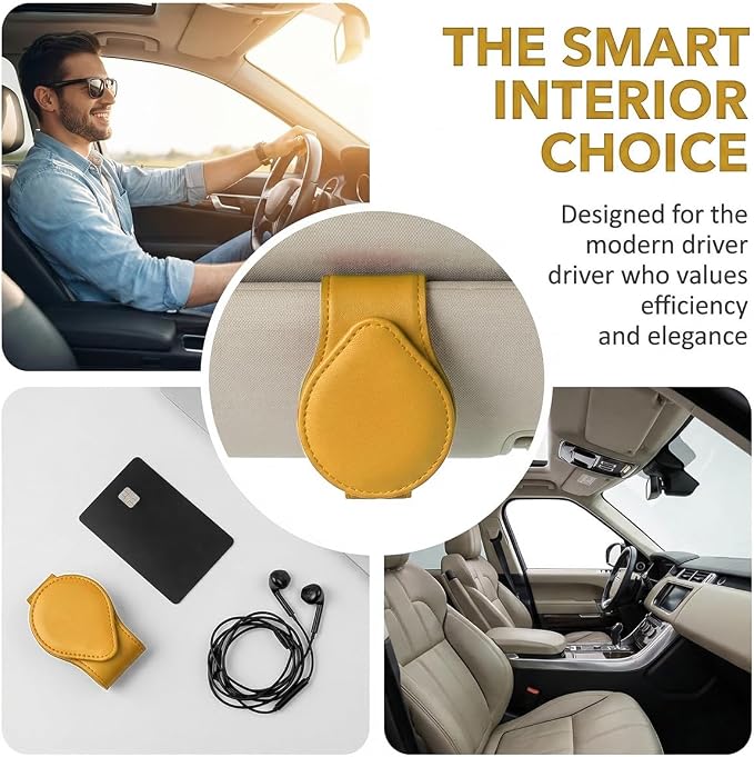 Car Visor Sunglasses Holder, Magnetic Vehicle Sun Visor Eyeglasses Hanger Ticket Card Holder Clip, Auto Interior Sunvisor Glasses Mounter Organizer, Universal for Vehicles (Yellow)