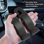 Leather Car Seat Hooks - U-Shaped Purse Holder for Car, Fully Leather-Wrapped Headrest Hooks for Purses, Bags & Coats, Durable Seat Back Organizer for Travel & Daily Use (Black, 2 Pack)