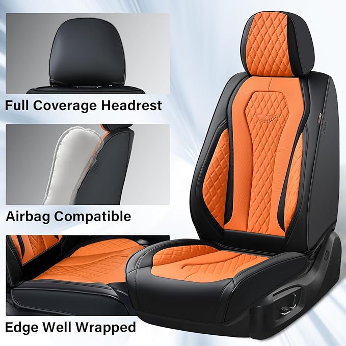 Coverado Car Seat Covers, Seat Covers Front Seats,Orange Car Seat Cover, Waterproof Car Seat Covers, Car Seat Cushion, Front Leather Seat Protector Fit for Most Cars