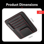 Car Sun Visor Organizer, Premium Leather Sun Visor Sunglass Holder with Card Holders & Pen Clip Slot, Universal Car Interior Organizer for Driving License, Card, Pen (Black & Red)