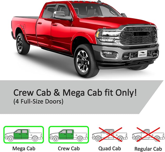 Voron Glass in-Channel Extra Durable Rain Guards for Dodge RAM 2500 & 3500 Trucks (New Body Style) 2019–2026 Crew Cab, Window Deflectors, Vent Window Visors, 4-Piece Set – 220010v