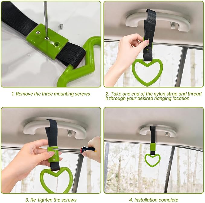 2 Pcs Heart Shaped Car Handle Strap – JD M Drift Charm Rear Bumper Warning Ring Decor for Car Interior Exterior, Subway Bus Handle Accessory, Cute Heart Car Decor Gift for Drivers (Green)
