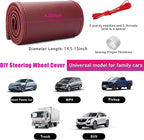 Genuine Leather Steering Wheel Cover, Stitch on Wrap, Breathable Anti-Slip Car Steering Wheel Protector for Max Diameter 15 Inch, DIY Sewing with Needles Thread (Wine Red, Glossy)