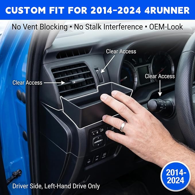 Air Vent Tray Fits for 2014-2024 Toyota 4Runner Dashboard Storage Vent Compatible with 4Runner Interior Accessories Center Console Organizer Driver Side Box