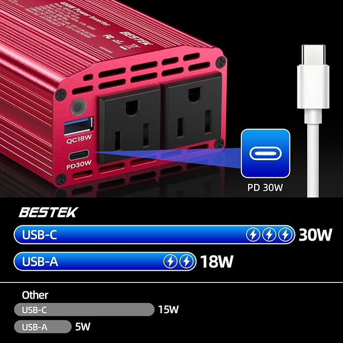 400W Car Power Inverter for Vehicles – DC 12v to AC 110v Car Plug Adapter Outlet with PD 30W USB-C &USB-A 3.0 Fast Charging, Car Charger Cigarette Lighter Adapter for Laptop, Road Trip, Camping