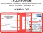 Car Registration and Insurance Holder, Vehicle Glove Box Car Organizer Men Women Wallet Accessories Case for Cards, Essential Document, Driver License, Red