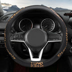 Leopard Print Steering Wheel Cover, D Shaped Car Wheel Cover Microfiber Leather 14 1/2-15 in (37-39 cm)