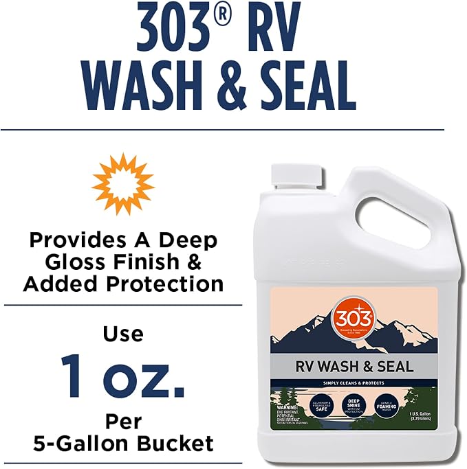 RV Wash & Seal - Clean, Streak-Free Finish, pH Neutral with High Foaming Formula, Provides A Deep Gloss Finish on RVs, Campers, Pop-ups, and Motorhomes, 1 Gallon (30240)