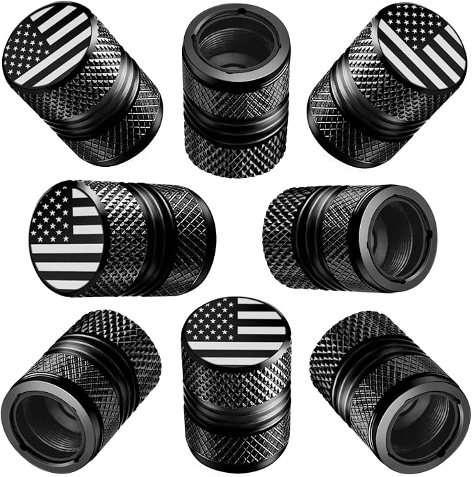 Tire Valve Stem Caps for Car American Flag Tires Air Caps Cover 8 Pack Corrosion Resistant Premium Alloy Universal for SUV Truck Motorcycle Bike Black