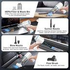 Handheld Car Vacuum Cleaner, 9000PA Vacuum Cleaner & Air Duster, 120W High Power Vacuum Portable Cordless, Hand Held Vacuum Rechargeable with Multi-Nozzles & LED Light for Home, Car, Office