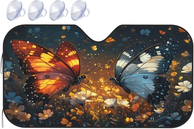 Windshield Sun Shade Butterfly Magic Flower Car Front Window Sunshade Cover for Truck SUV Blocks UV Rays Automotive Visor Interior Protector 55 x 30 inch