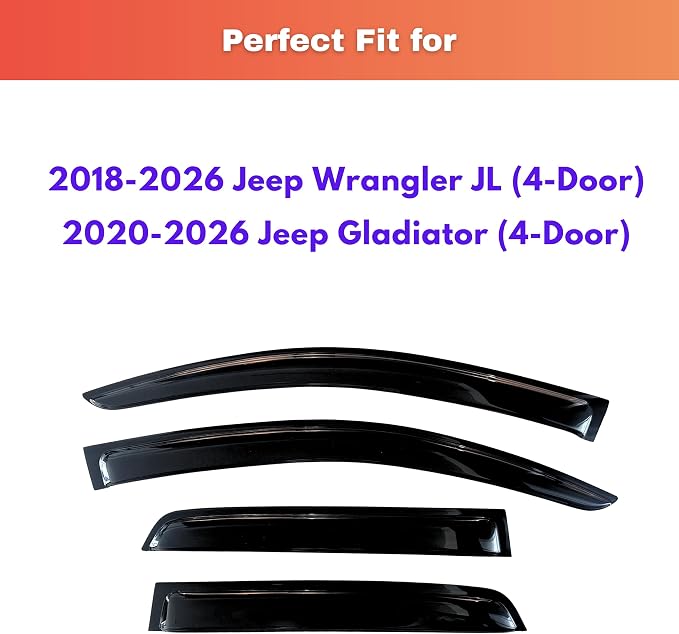 KPY Rain Guards Fit for 2018-2026 Jeep Wrangler JL (4-Door), Out-Channel Window Visors Vent Wind Deflectors 4PC, Car Accessories for 2020-2026 Jeep Gladiator (4-Door)
