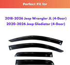 KPY Rain Guards Fit for 2018-2026 Jeep Wrangler JL (4-Door), Out-Channel Window Visors Vent Wind Deflectors 4PC, Car Accessories for 2020-2026 Jeep Gladiator (4-Door)