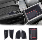 Car Center Console Organizer Tray Compatible with Audi Q4 E-Tron 2022 2023 2024 2025, ABS Front Rear Side Door Grab Handle Storage Box & Armrest Storage Tray With Anti-slip Mat Insert Accessories